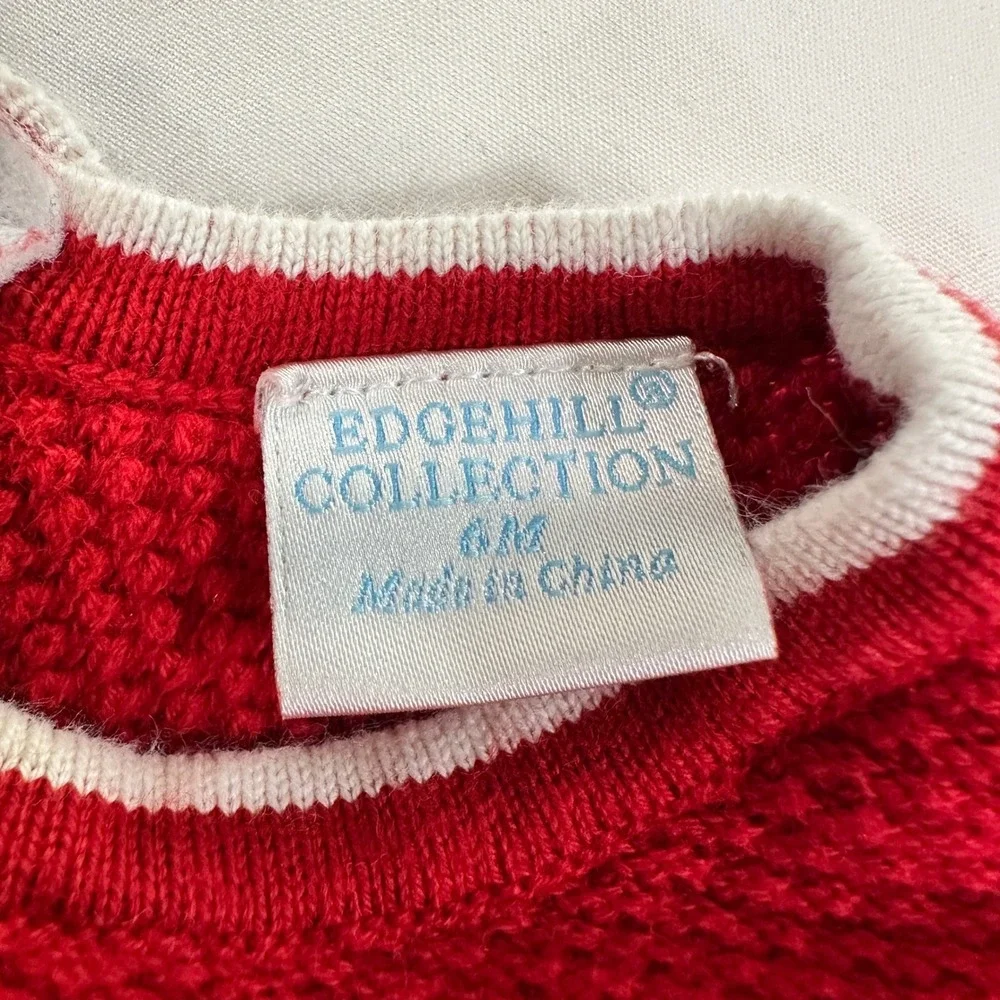 Edgehill Collection Knit Sweater Dress Baby Girl 6M Red Scalloped Trim | Classic